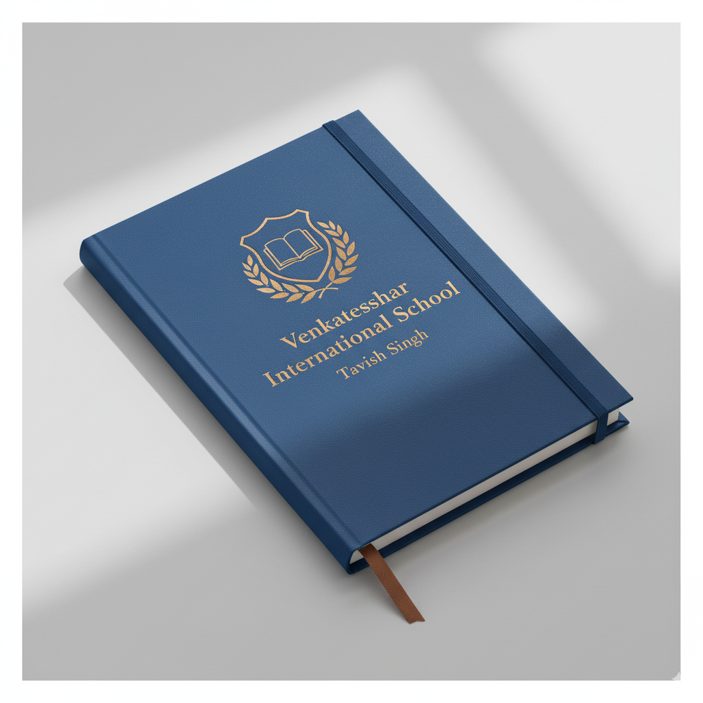 Pastel blue notebook cover with initials Tavish S.