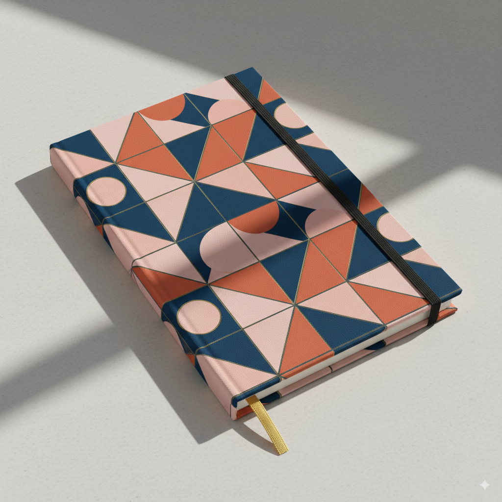 Dark blue notebook with event badge titled Farewell 2025.